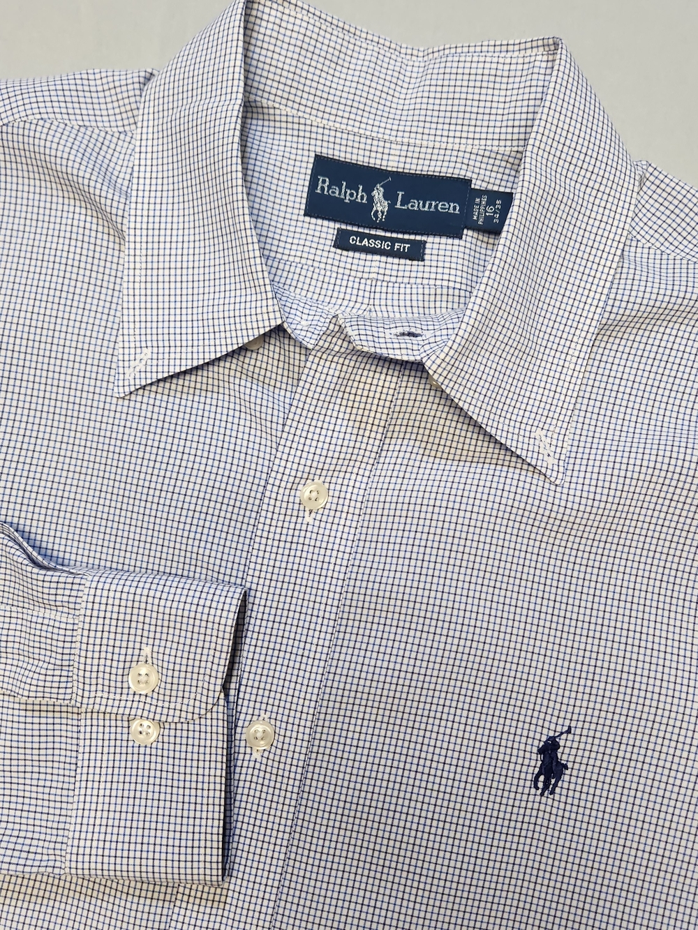 Ralph Lauren Classic Shirt Men Large Blue Gingham Long Sleeve Button 16 34/35